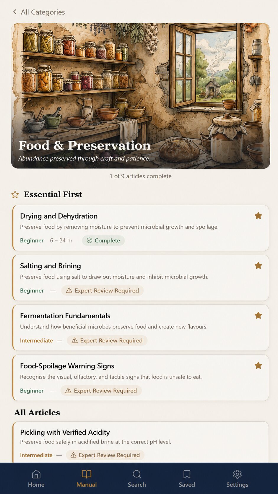 Afterfall food preservation articles