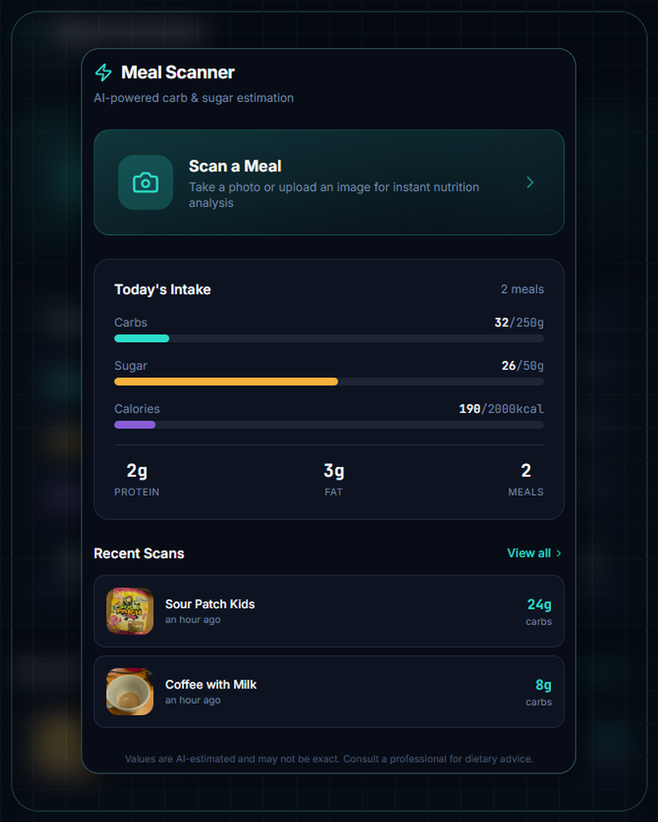 Meal and carb scanner app splash screen