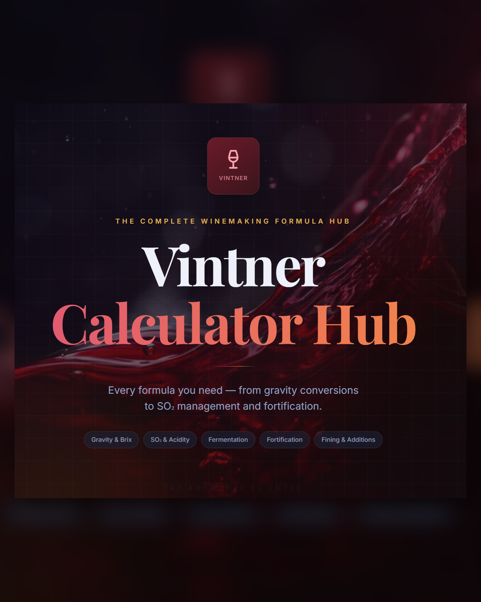 Vintner calculator hub app splash screen