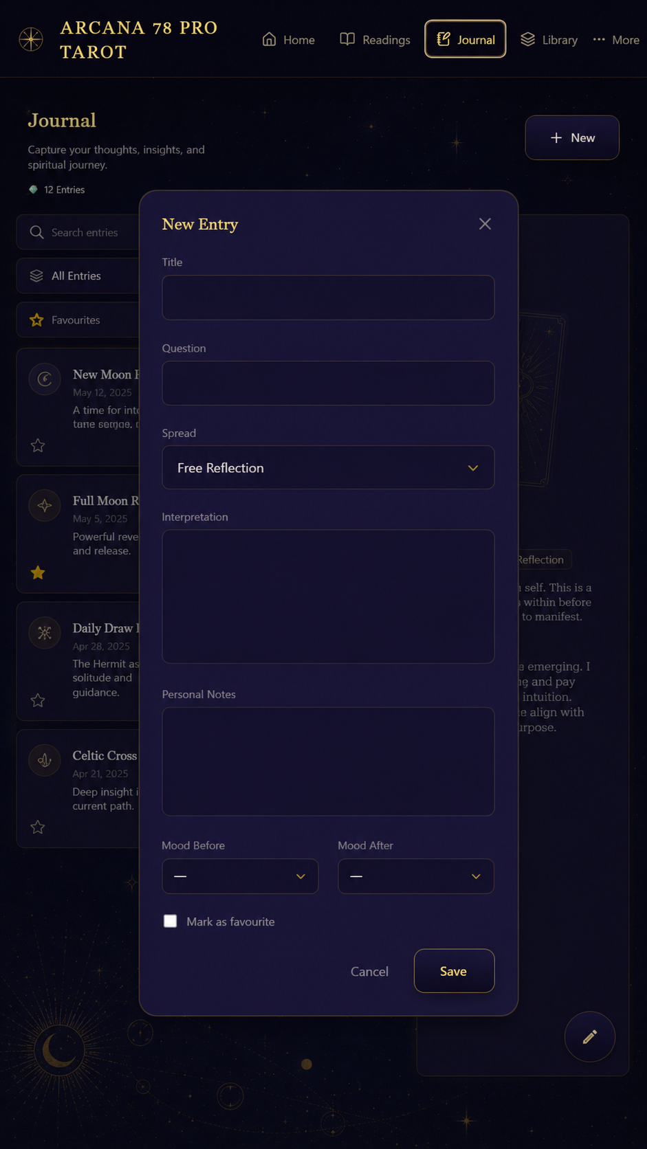 Arcana 78 PRO Tarot private journal