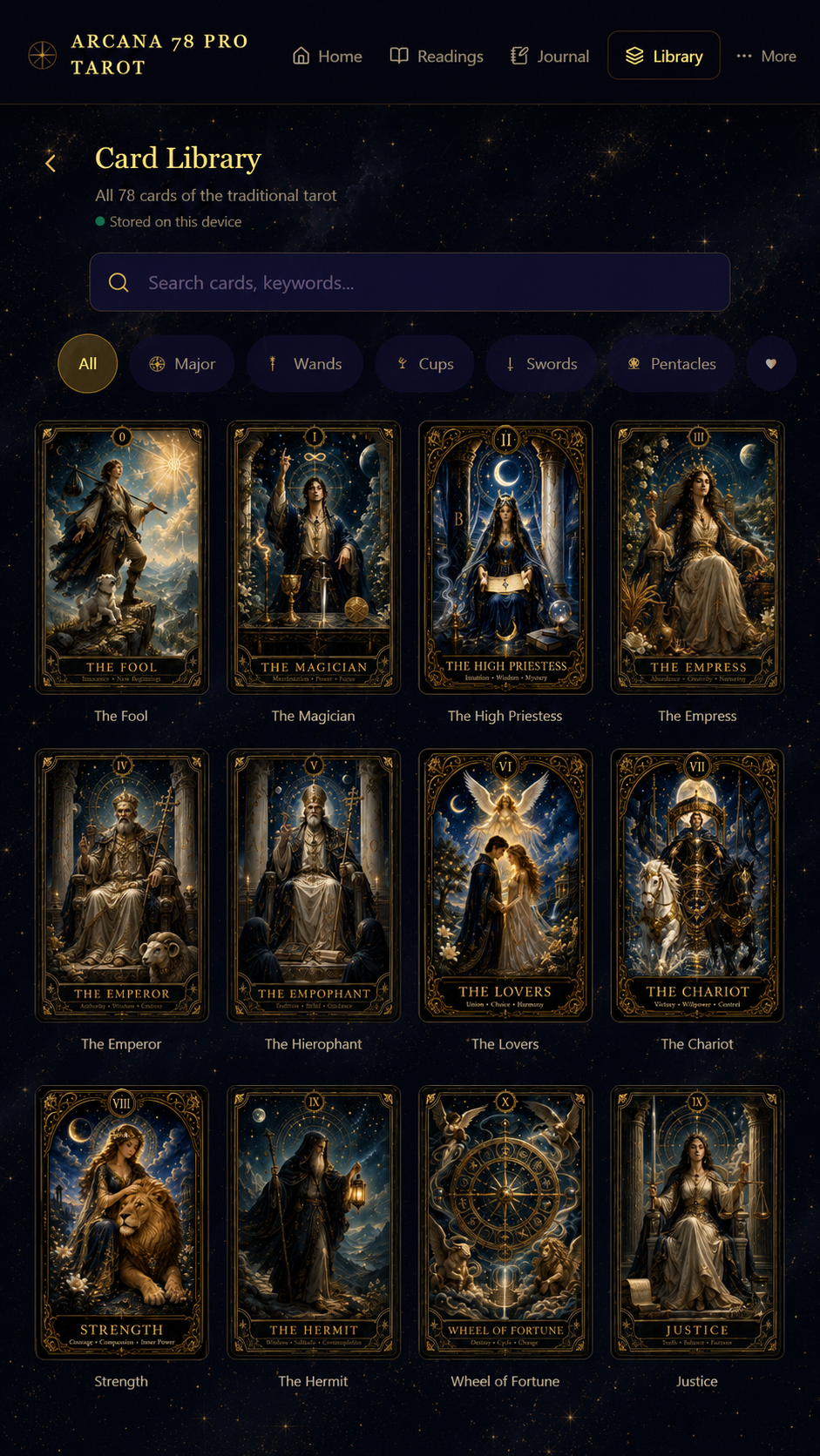 Arcana 78 PRO Tarot Major Arcana card library