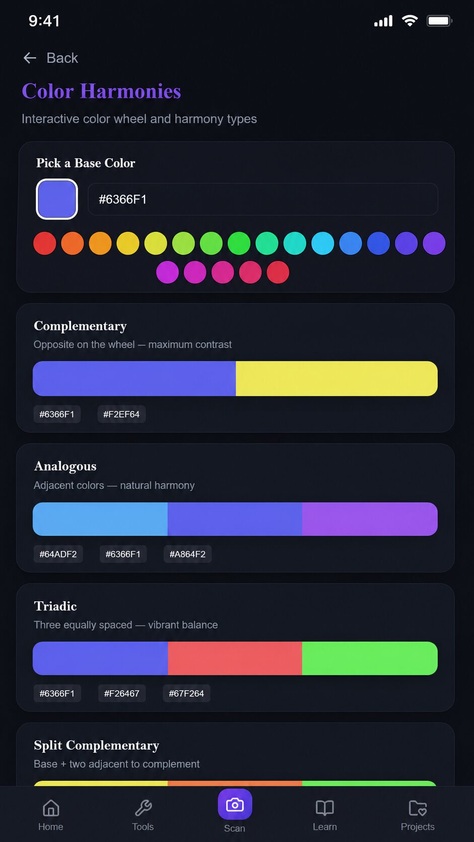 ChromaticPRO interactive complementary, analogous, and triadic color harmonies