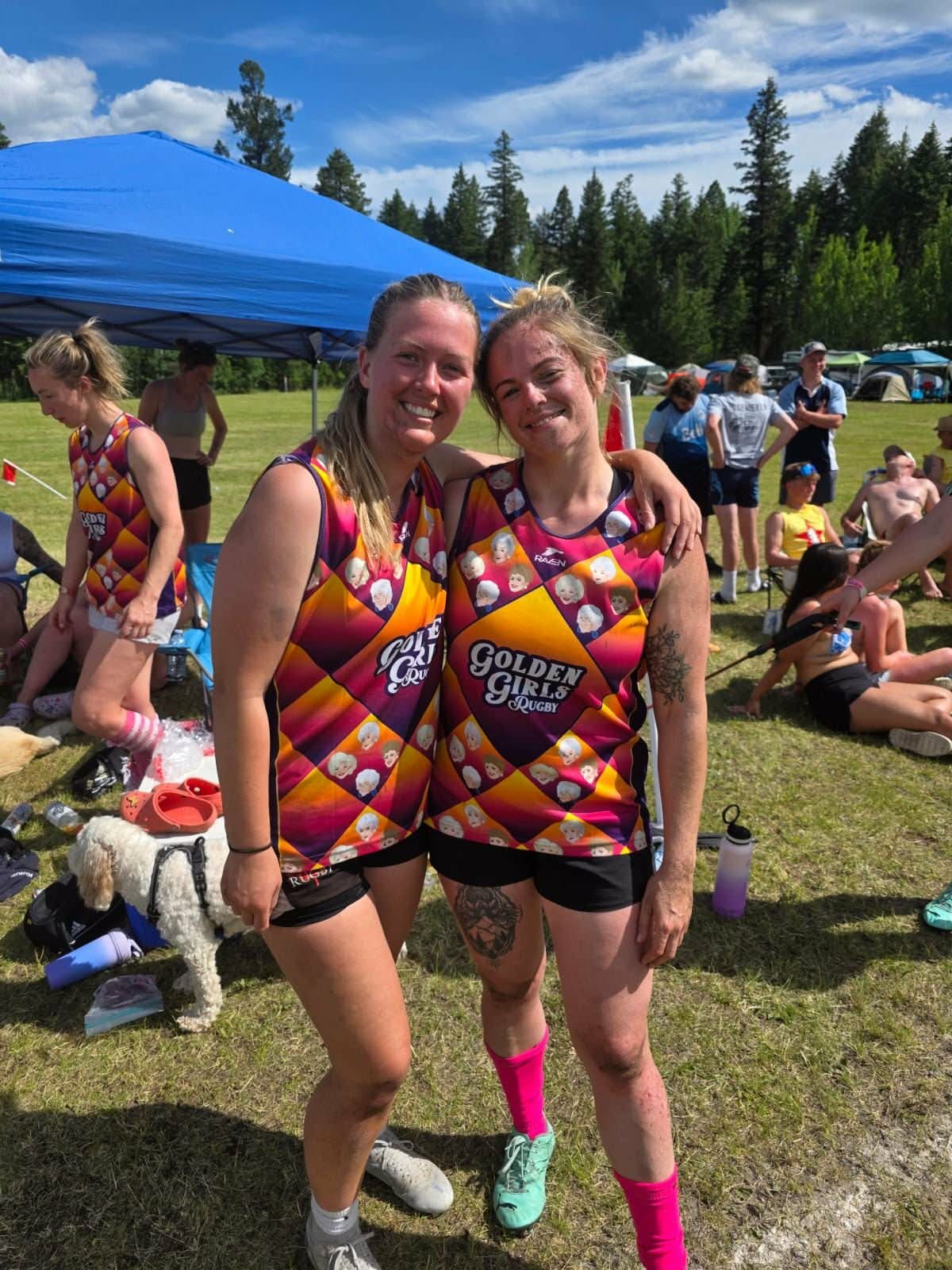 Two players wearing Golden Girls Rugby jerseys