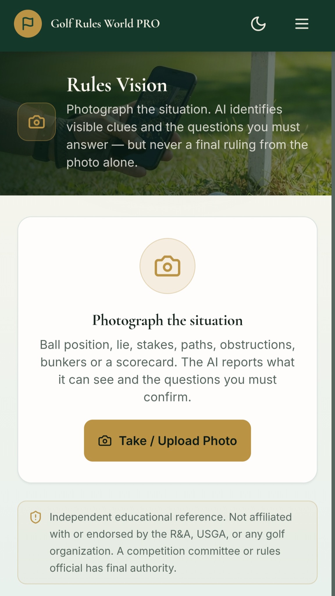 Golf Rules World PRO home screen