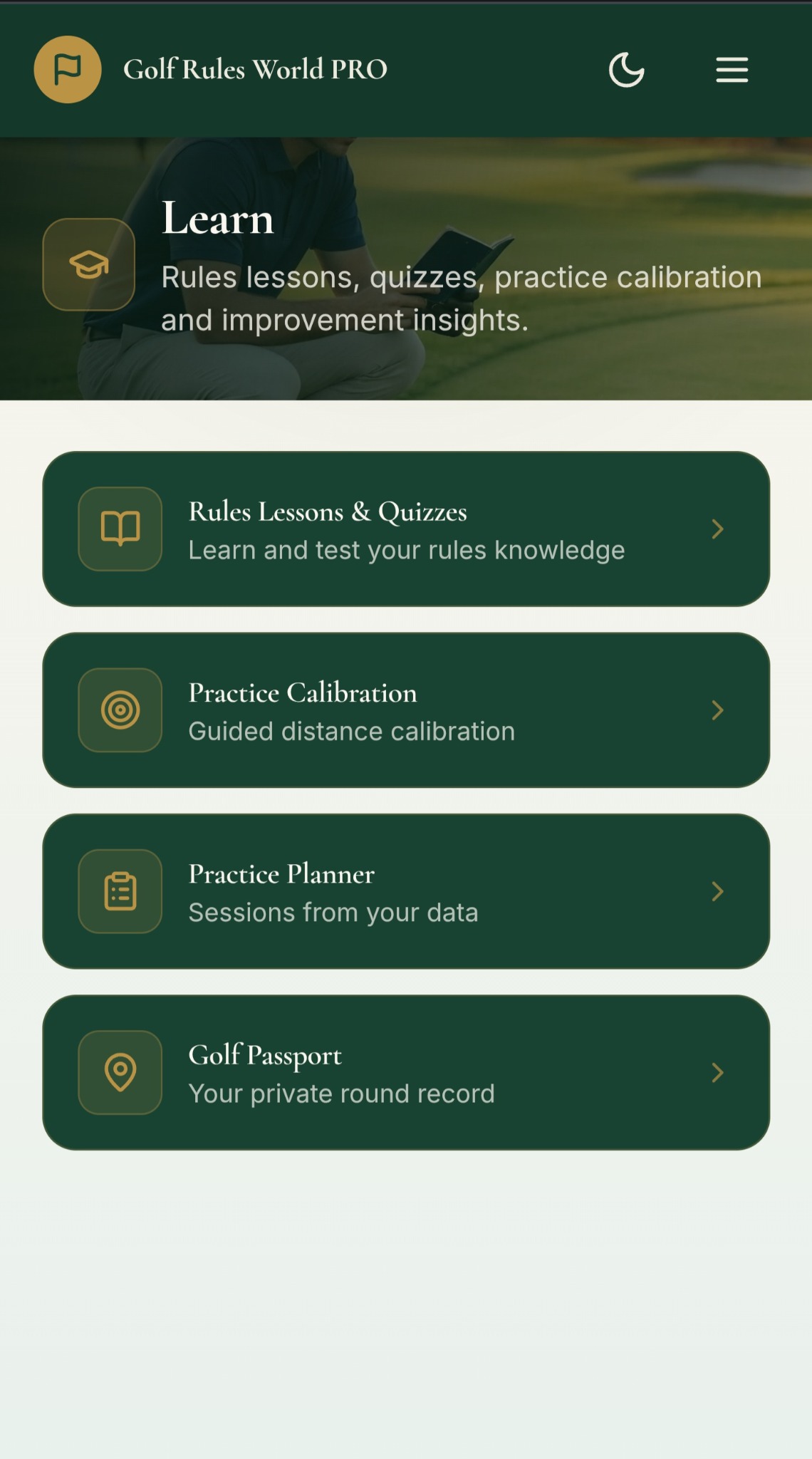 Golf Rules World PRO situation finder screen