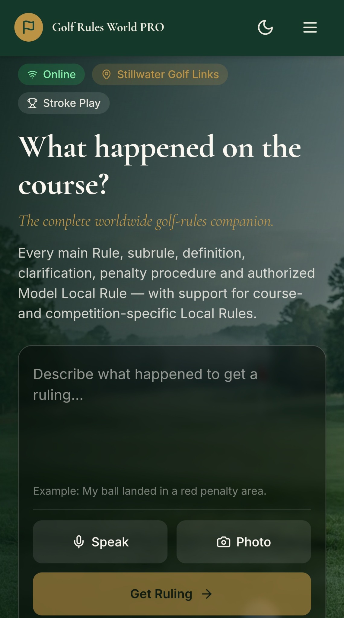 Golf Rules World PRO rules vision screen