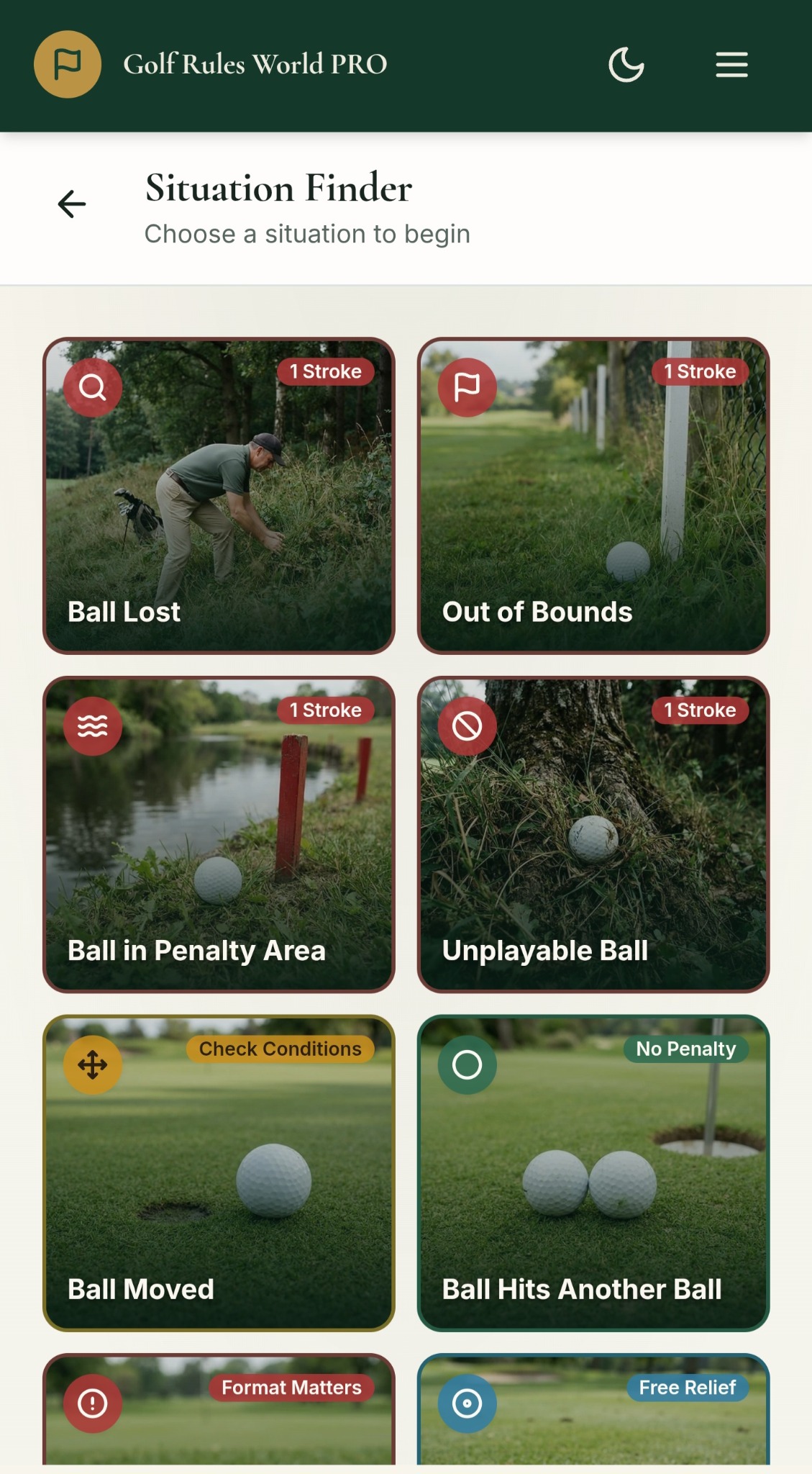 Golf Rules World PRO learn screen