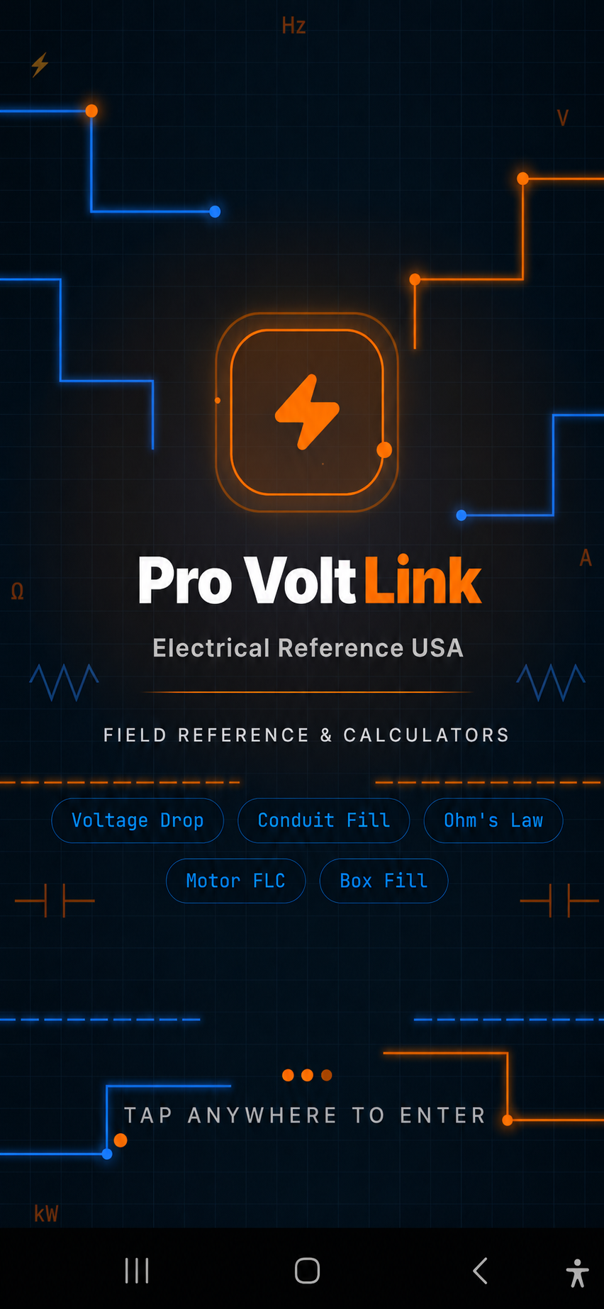 Pro Electrical Reference USA home screen