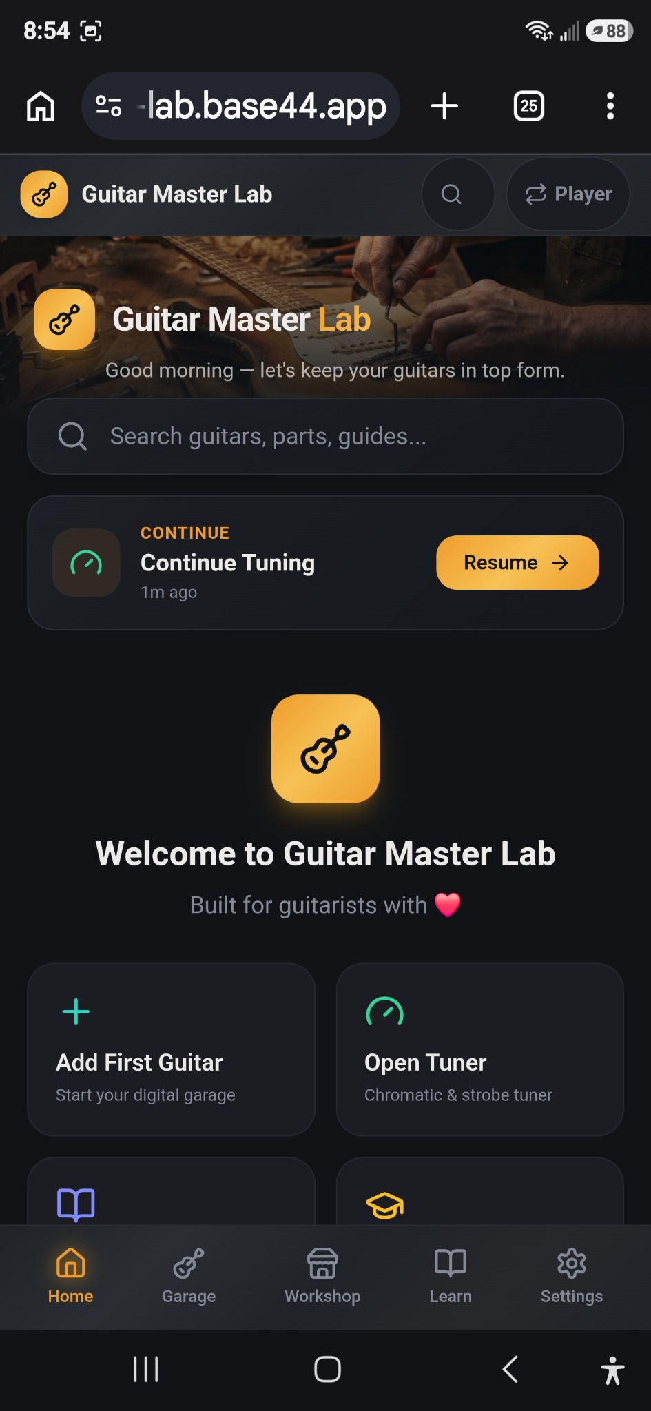 Guitar Master Lab home screen