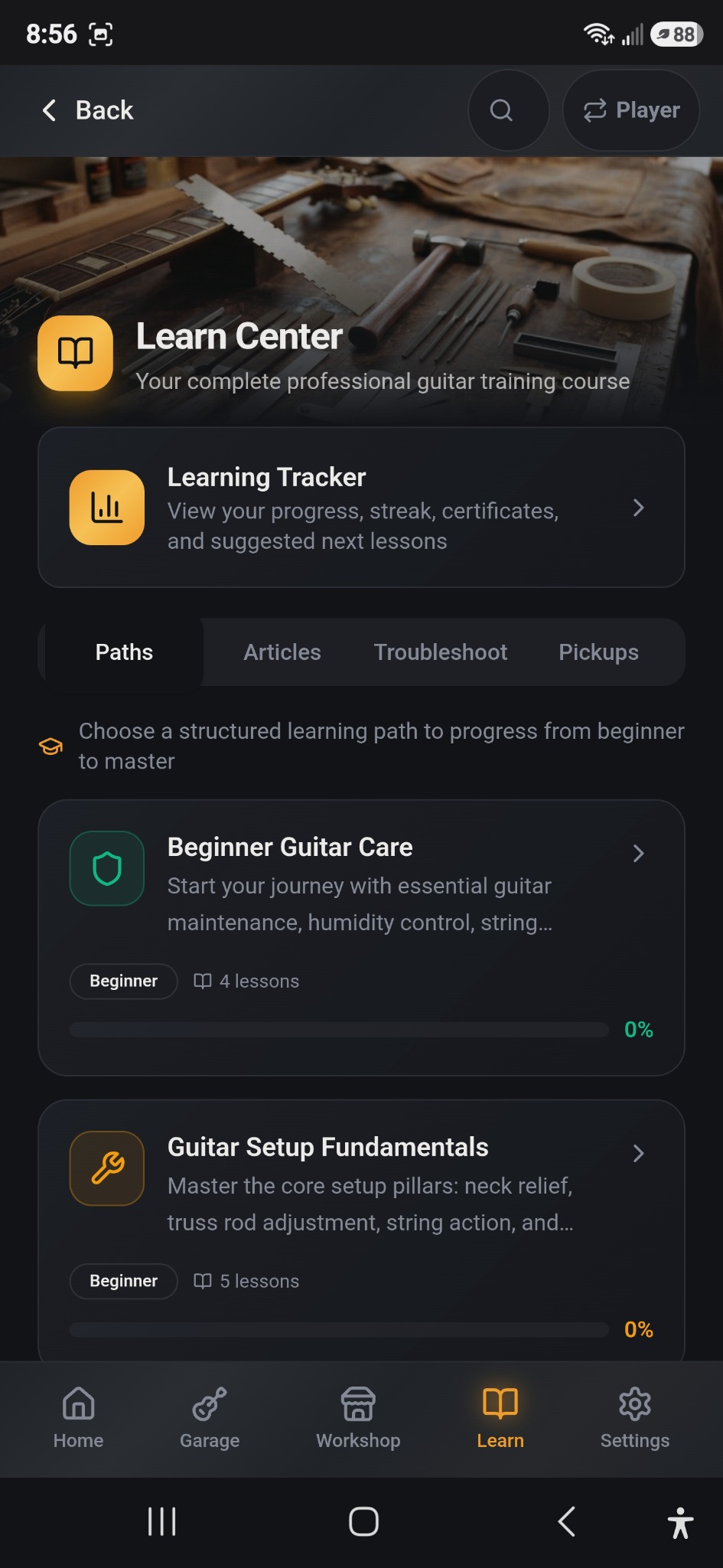 Guitar Master Lab learn center screen