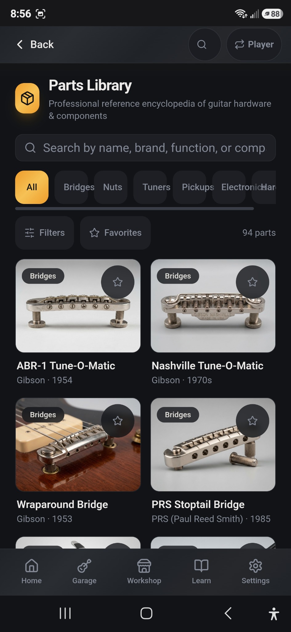 Guitar Master Lab parts library screen