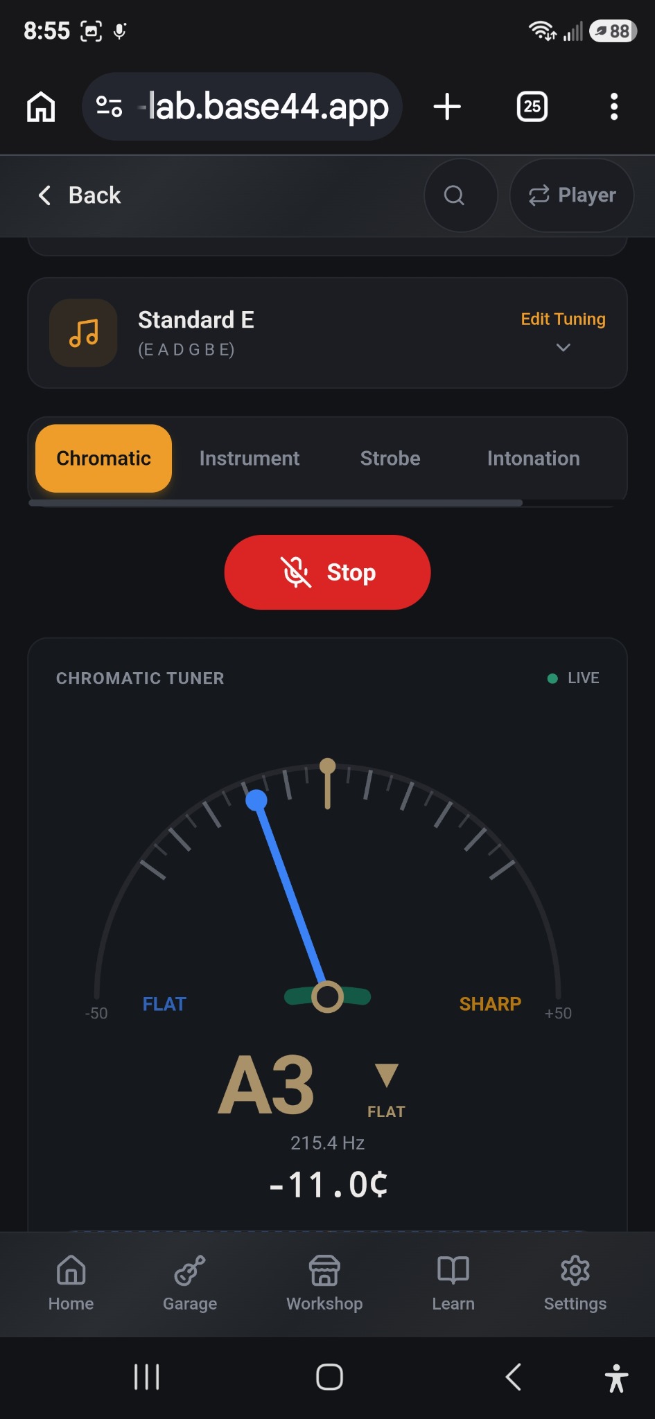 Guitar Master Lab chromatic tuner screen
