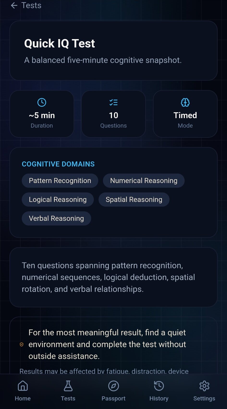 IQ Test Lab quick IQ test overview
