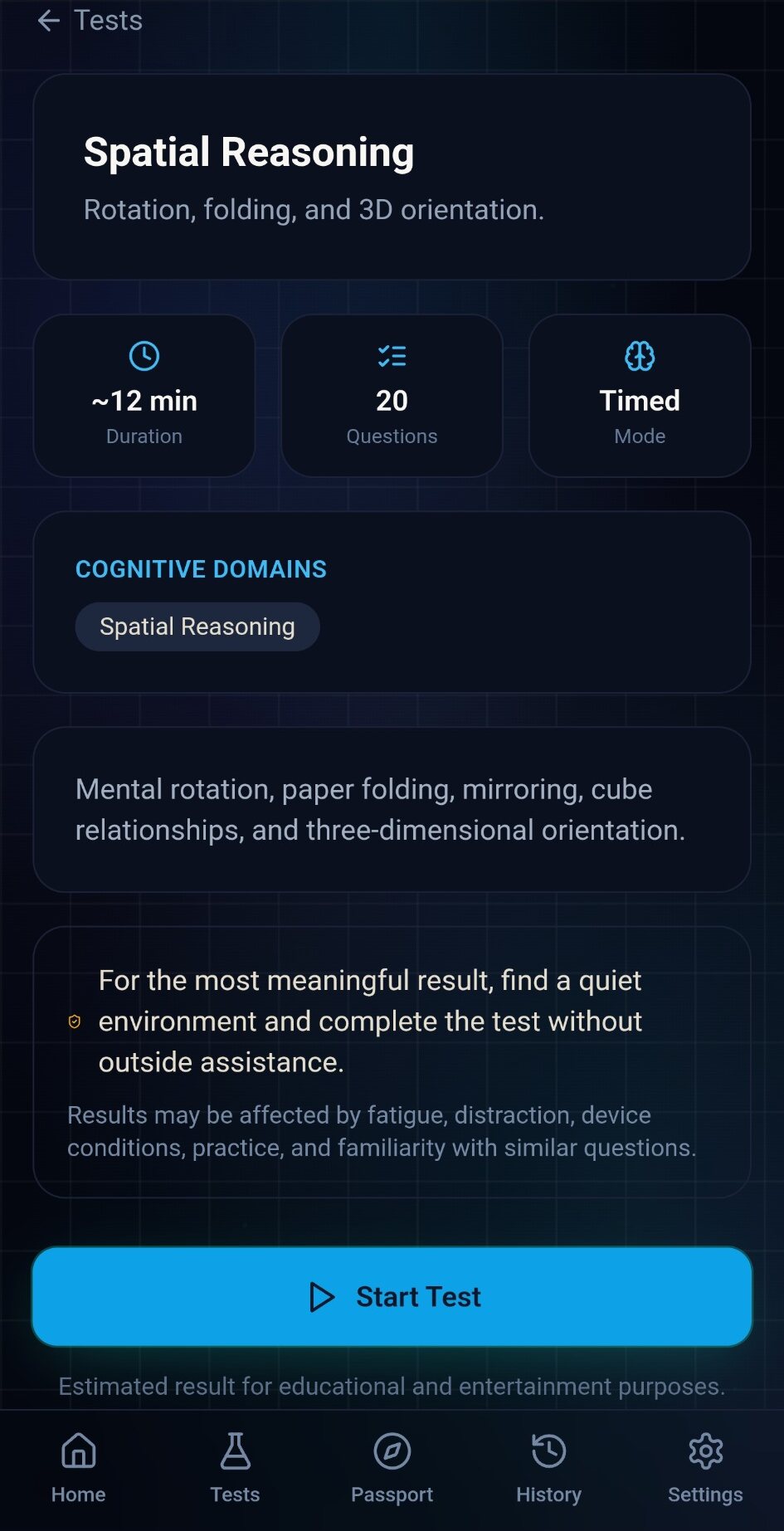 IQ Test Lab spatial reasoning test
