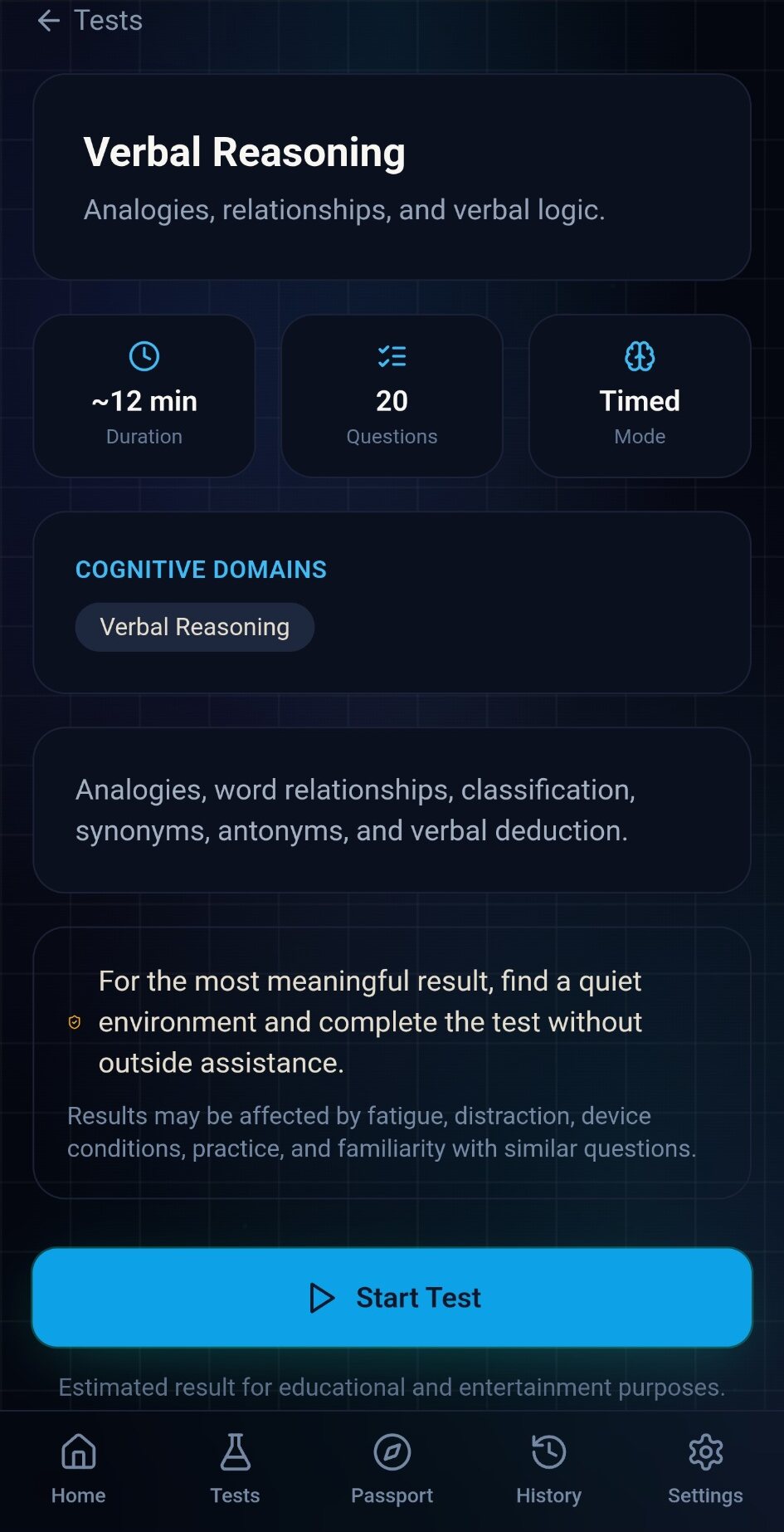 IQ Test Lab verbal reasoning test