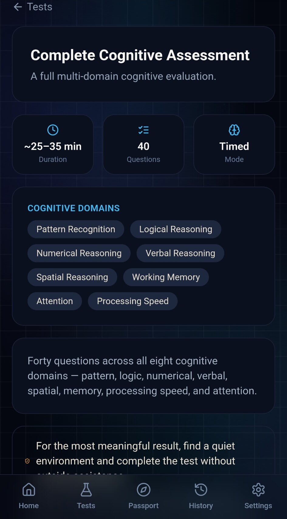 IQ Test Lab complete cognitive assessment