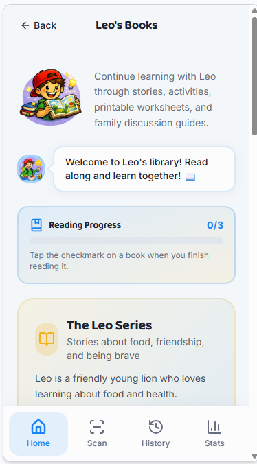 Leo's Books learning screen