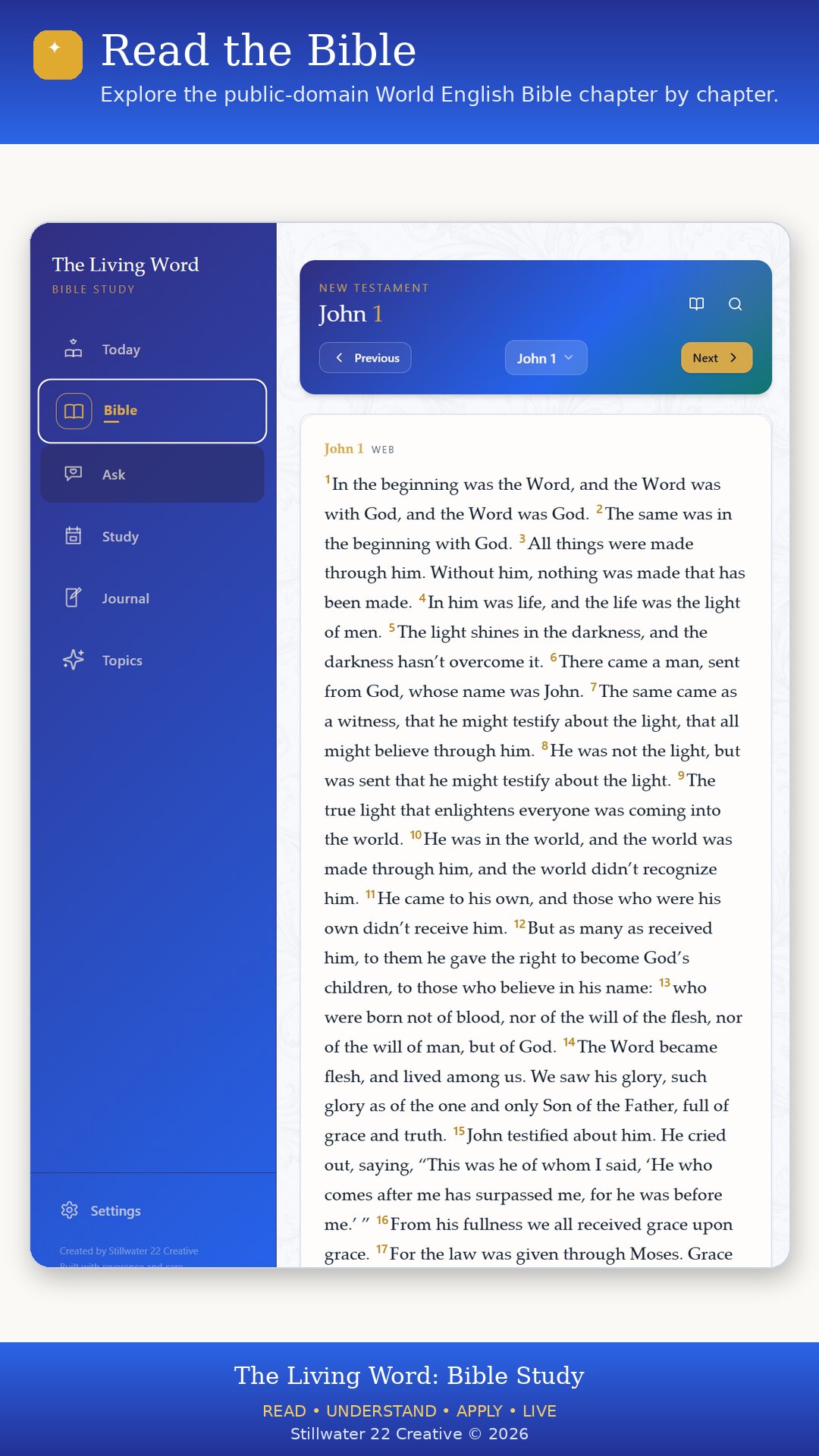 The Living Word Bible reading screen
