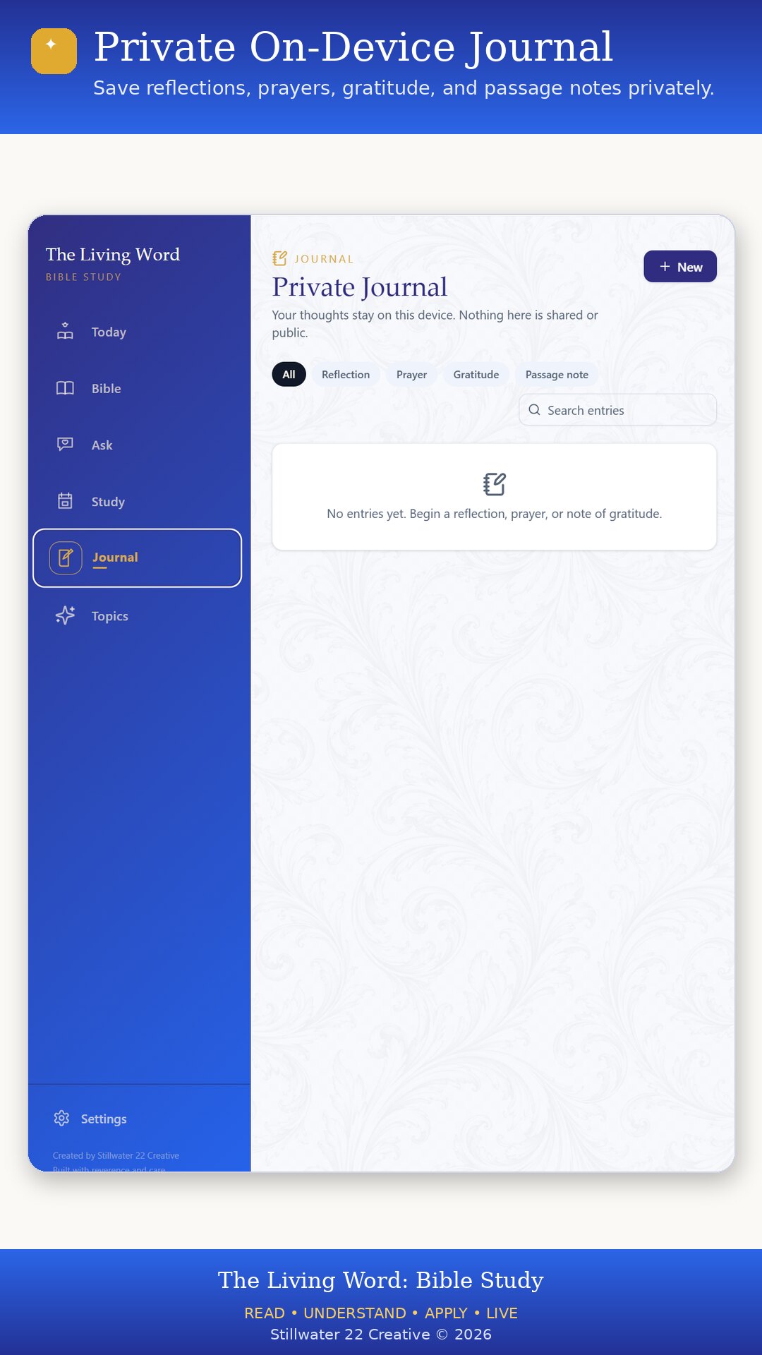 The Living Word private journal screen