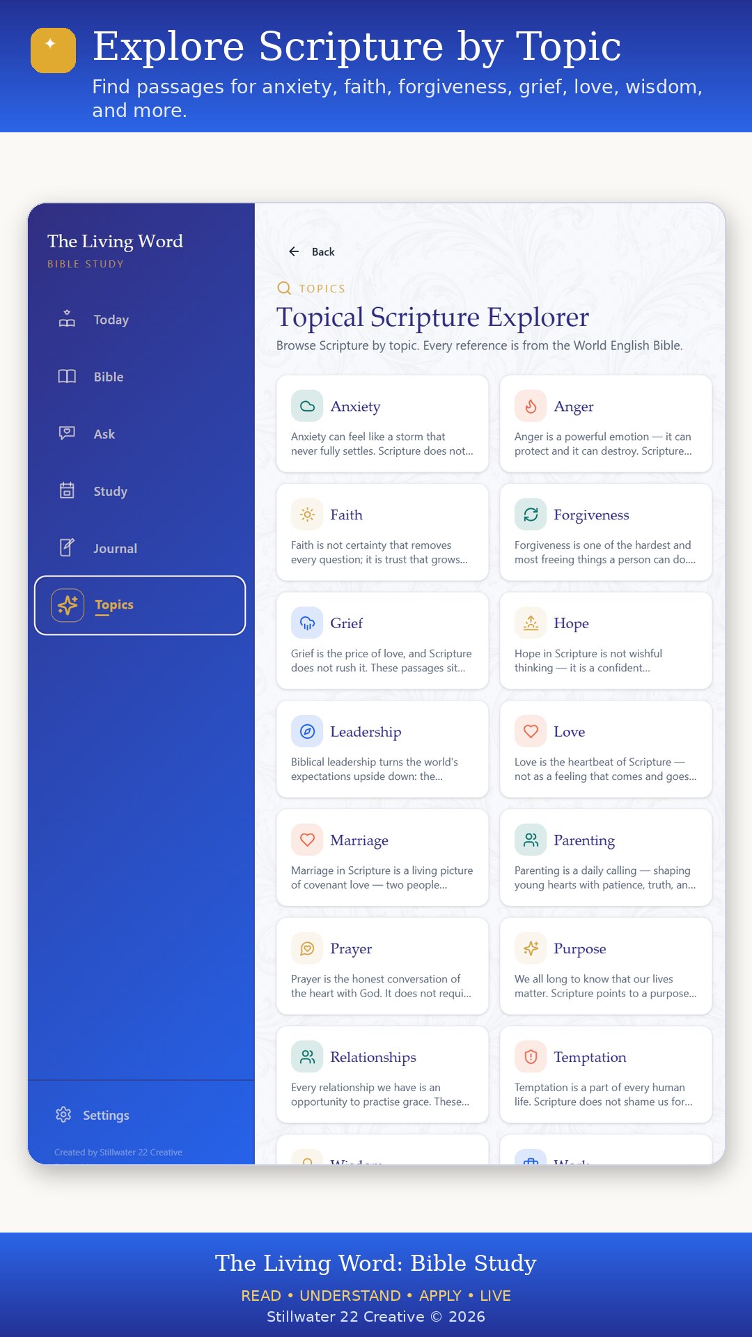 The Living Word topical Scripture explorer